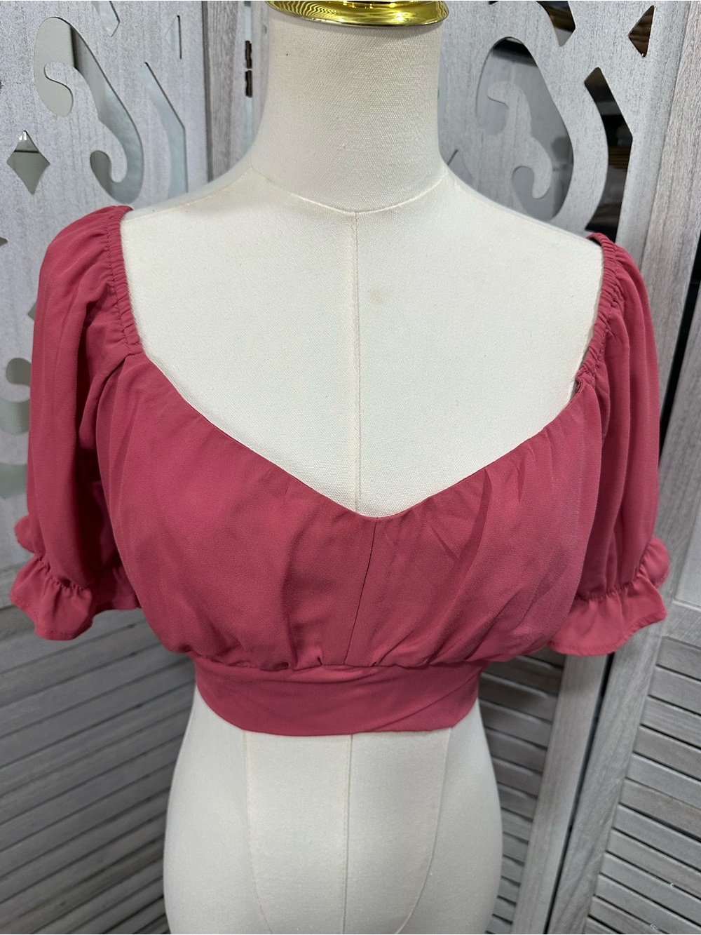 Forever 21 Rose Crop Top with Puff Sleeves